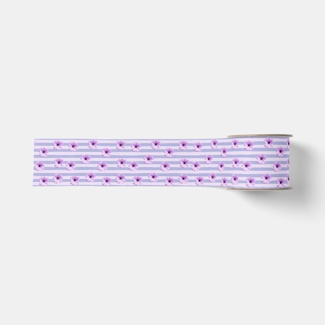 Pastel stripes pattern with Daisies Grosgrain Ribbon (Front)
