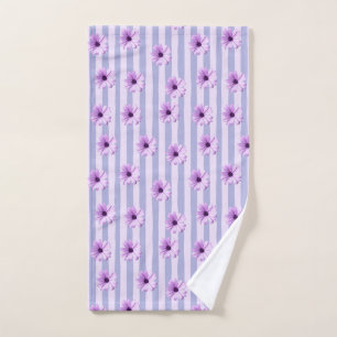 Pastel stripes pattern with Daisies Hand Towel