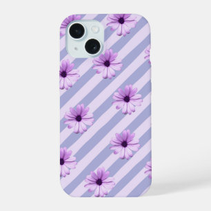 Pastel stripes pattern with Daisies iPhone 15 Case