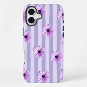Pastel stripes pattern with Daisies iPhone 16 Plus Case