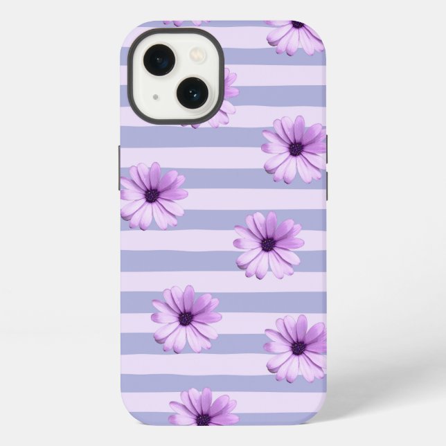 Pastel stripes pattern with Daisies iPhone Case (Back)