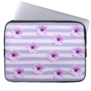 Pastel stripes pattern with Daisies Laptop Sleeve