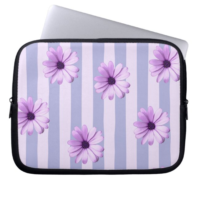 Pastel stripes pattern with Daisies Laptop Sleeve (Front)