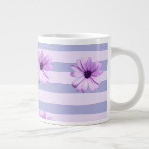 Pastel stripes pattern with Daisies Large Coffee Mug