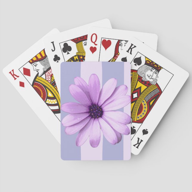Pastel stripes pattern with Daisies Playing Cards (Back)