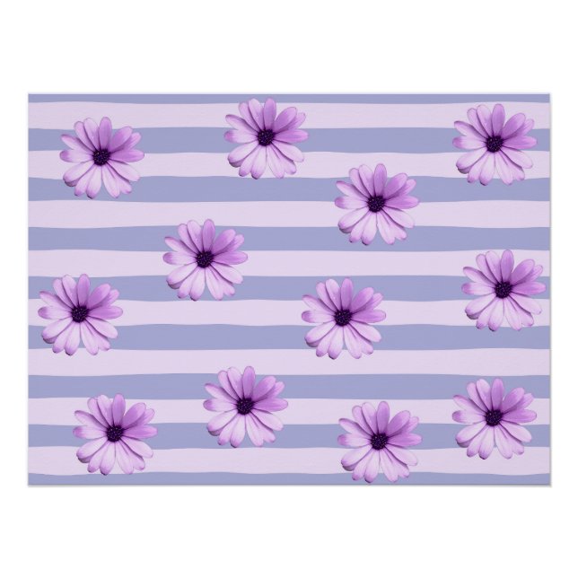 Pastel stripes pattern with Daisies Poster (Front)