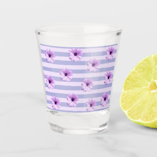 Pastel stripes pattern with Daisies Shot Glass