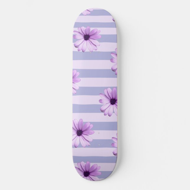 Pastel stripes pattern with Daisies Skateboard (Front)