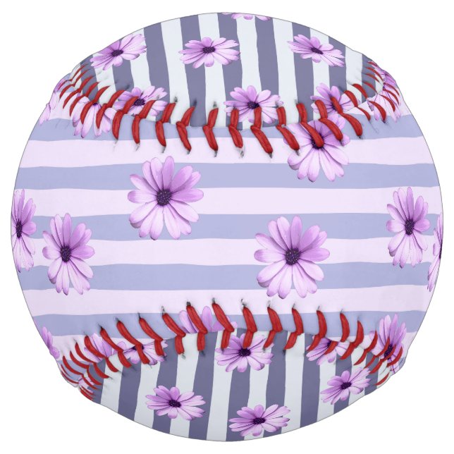 Pastel stripes pattern with Daisies Softball (Front)