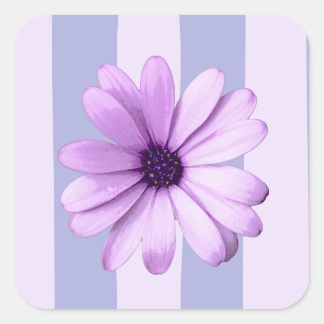 Pastel stripes pattern with Daisies Square Sticker (Front)