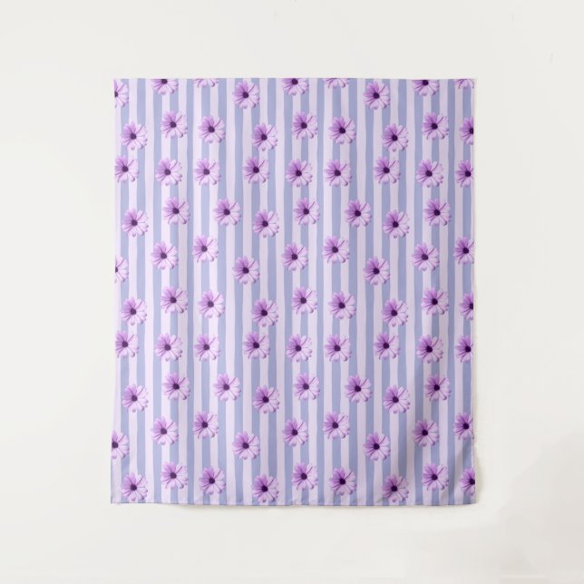 Pastel stripes pattern with Daisies Tapestry (Front)