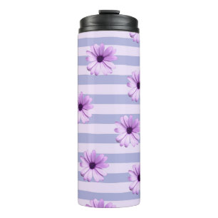 Pastel stripes pattern with Daisies Thermal Tumbler
