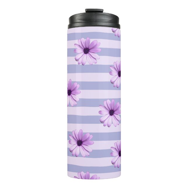 Pastel stripes pattern with Daisies Thermal Tumbler (Front)