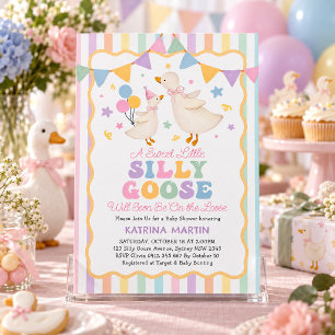 Pastel Stripes Silly Goose Girl Baby Shower Invitation