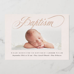 Pastel Subtle Cross One Photo Baptism Rose Gold