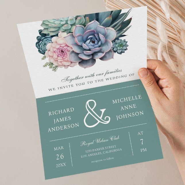 Pastel Succulent Ampersand QR Code Wedding Invitation (Creator Uploaded)