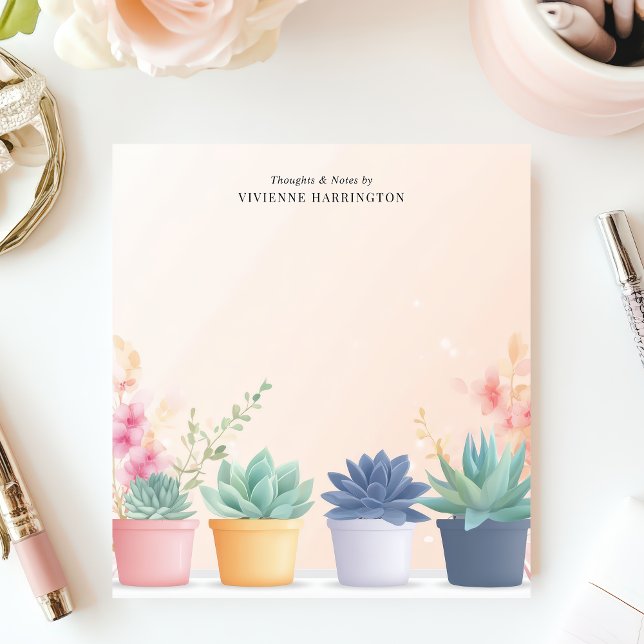 Pastel Succulents Cactus Plants Personalised Name Notepad (Creator Uploaded)