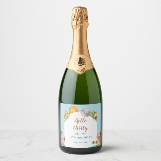 Pastel Summer Birthday Party Sparkling Wine Label (Front)