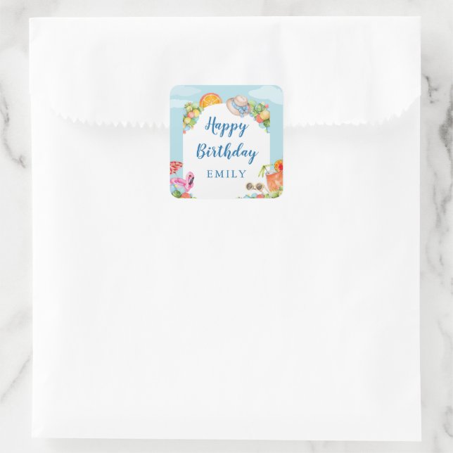 Pastel Summer Birthday Party Square Sticker (Bag)