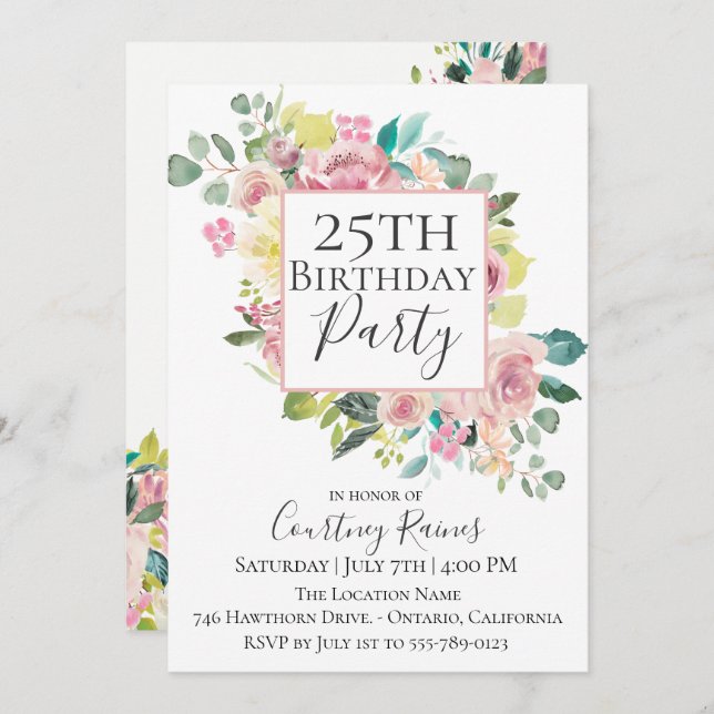 Pastel Summer Floral Birthday Party Invitation (Front/Back)