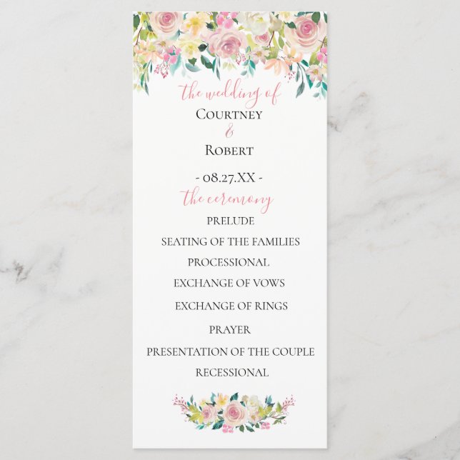 Pastel Summer Floral Wedding Program (Front)