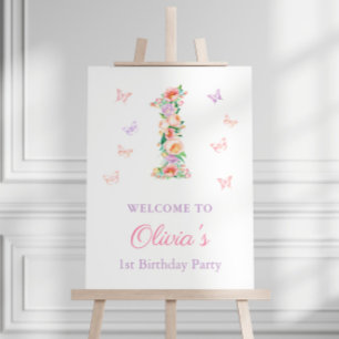 Pastel Summer Garden 1st Birthday Party Welcome Poster