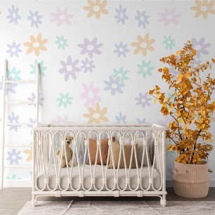 Pastel Summer Pink Mint Green Blue Flowers Pattern Wallpaper