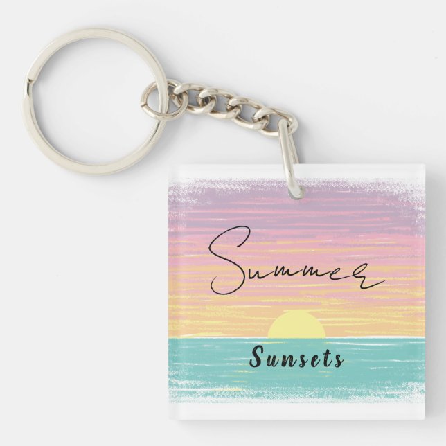 Pastel Summer Sunset Key Ring (Front)