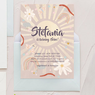 Pastel Sun Pink Girl Birthday Invitation