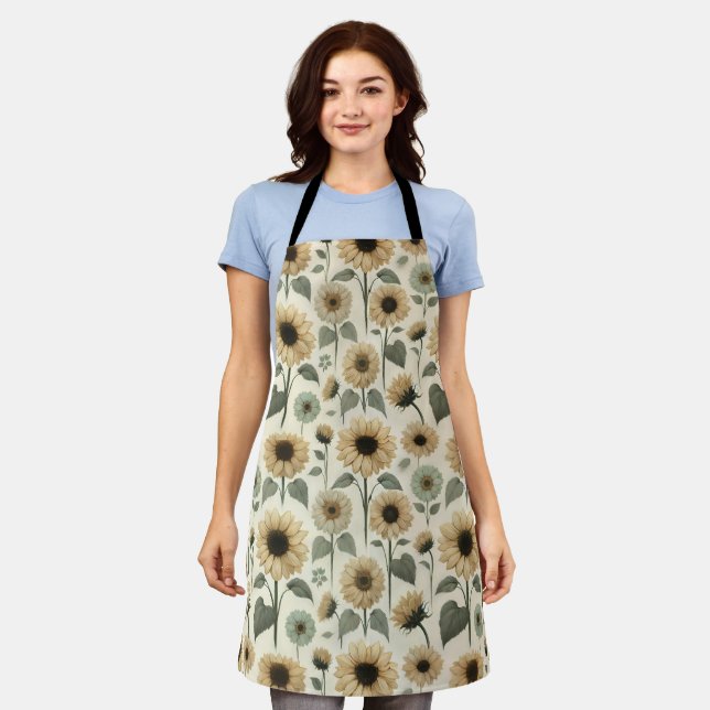 Pastel Sunflower Garden Repeat Pattern Apron (Worn)