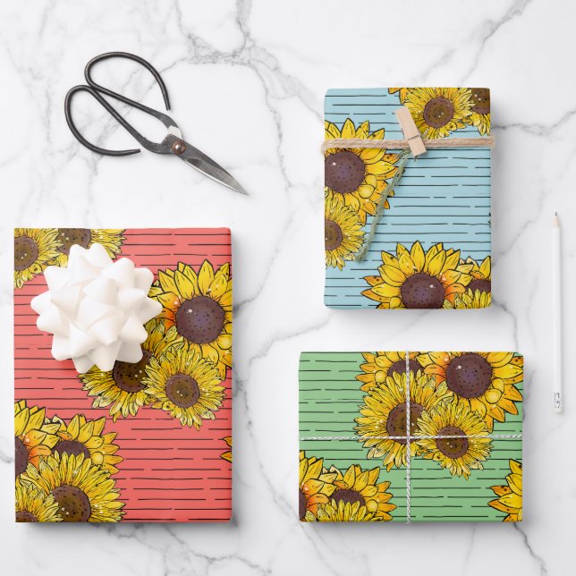 Pastel Sunflower Watercolor Wrapping Paper Sheet (Front)