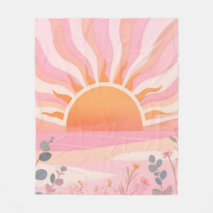 Pastel Sunrise Boho Meadow Fleece Blanket