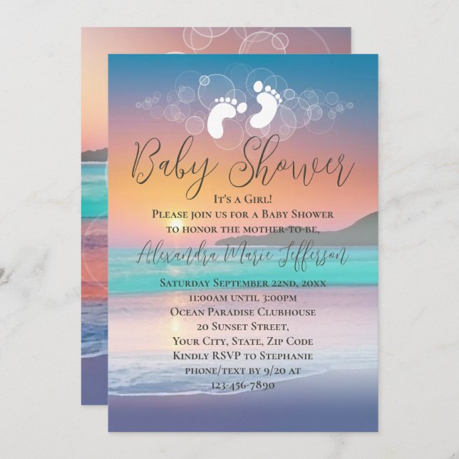 Pastel Sunset Beach Ocean Baby Shower Invitation (Front/Back)