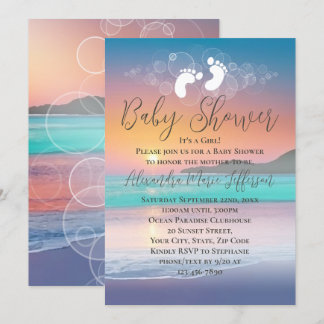 Pastel Sunset Beach Ocean Baby Shower Invitation