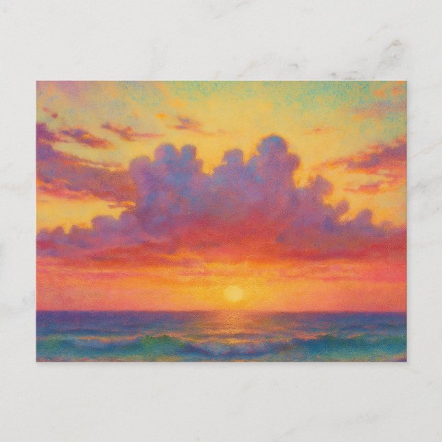 Pastel Sunset Beach - Painterly Style Seascape  Postcard (Front)