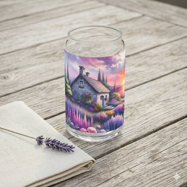 Pastel Sunset Cottage Lakeside Garden Dreamscape Can Glass (Pastel Sunset Cottage Lakeside Garden Dreamscape Can Glass)