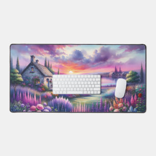 Pastel Sunset Cottage Lakeside Garden Dreamscape Desk Mat