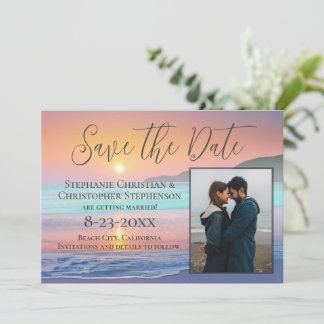 Pastel Sunset Destination Beach Save the Date Invitation