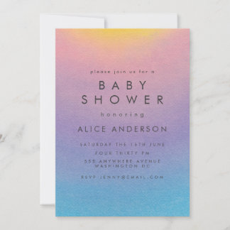 Pastel Sunset Watercolor Ombre Baby Shower Invitation