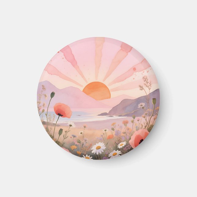 Pastel Sunset Wildflower Meadow Magnet (Front)