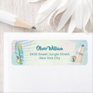 Pastel Surfboard Beach Baby Shower Return Address Label