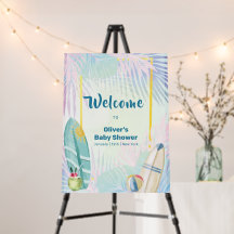 Pastel Surfboard Beach Baby Shower Welcome Sign