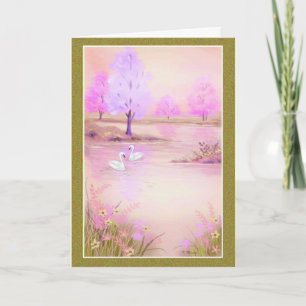 Pastel swan scenery sympathy greeting card