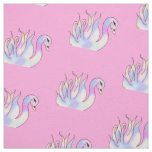 Pastel Swans Hand Drawn Art Fabric