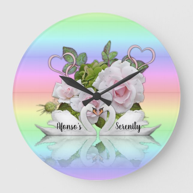 Pastel Swans Serenity Time Clock (Front)