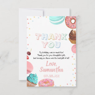 Pastel Sweet Candy Lolipop Cupcake Doughnut Birthd Thank You Card