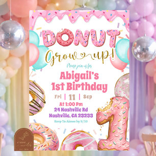 Pastel Sweet Glazed Doughnut Grow Up Birthday Invitation