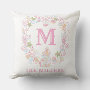 Pastel Sweet Holiday Treats Monogram Crest  Cushion