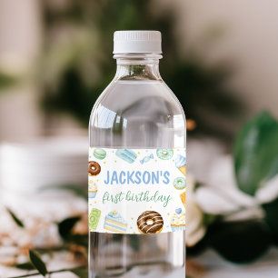 Pastel Sweet One Doughnut Birthday Party Water Bottle Label