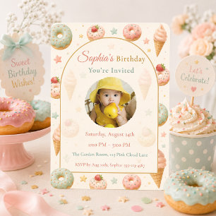 Pastel Sweet Treat Birthday Photo Invitation